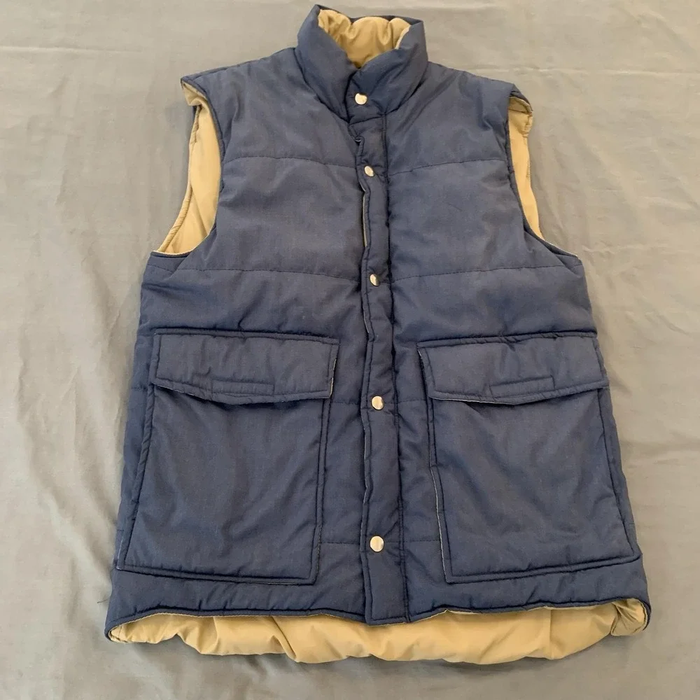 Vintage Twin Peaks Vest Mens Medium Blue Quilted Puffer Insulated Made USA